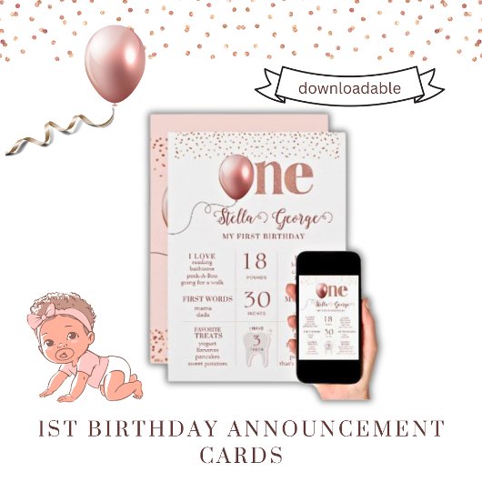 Carte de Faire-part pour les 1er anniversaires de 