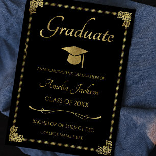 Carte de Faire-part vintage Black & Gold Graduatio