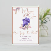 Carte de Faire-Part Violet Fleurs Blanc (Debout devant)