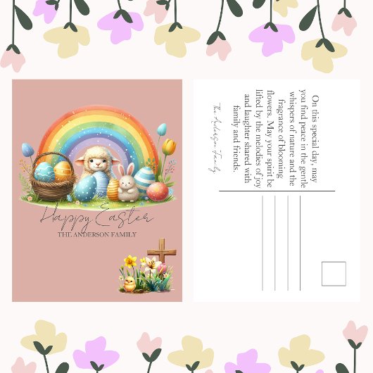 Carte de famille de l'agneau lapin rose de Pâques