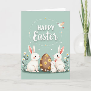 Carte de famille de lapin de Pâques heureuse