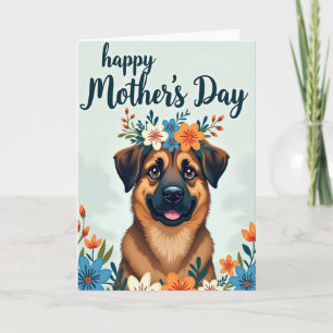 Carte de famille joyeuse avec chien floral