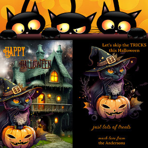 Carte de fantaisie de Halloween de chat de citroui