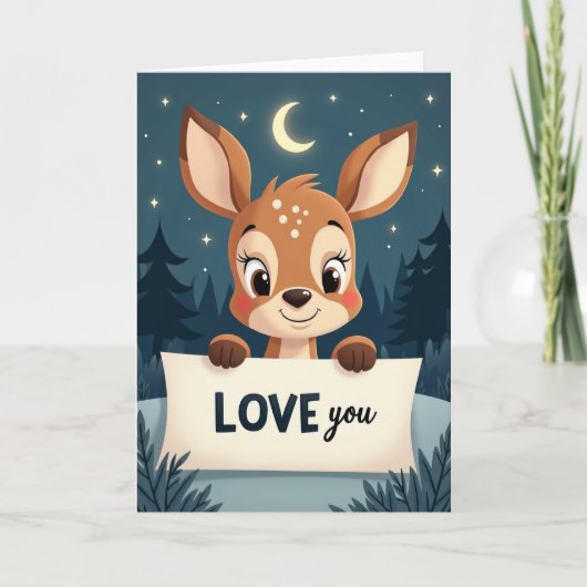 Carte de faon au clair de lune je t'aime (Devant)