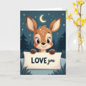 Carte de faon au clair de lune je t'aime (Fleur jaune)