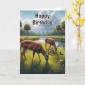 Carte de faune de cerfs d'anniversaire joyeuse (Fleur jaune)