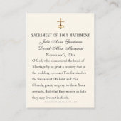 Carte de faveur de mariage catholique élégant  (Dos)