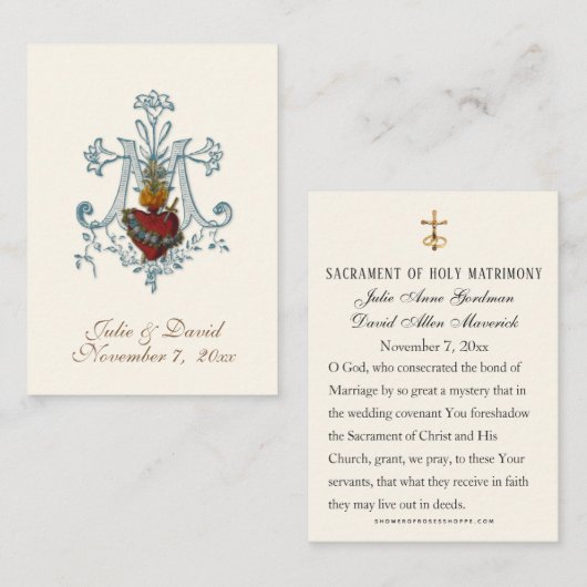 Carte de faveur de mariage catholique élégant  (Devant / Derrière)