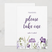 Carte de faveur de mariage Fleur violette lavande (Devant / Derrière)