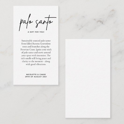 Carte de faveur de mariage Palo Santo (Devant / Derrière)