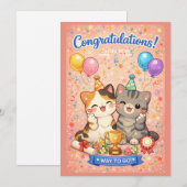 Carte de félicitations de chat mignon Kawaii Kit d (Devant / Derrière)