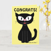 Carte de Félicitations Drôle de Chat de Dessin Ani (Fleur jaune)