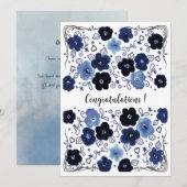 Carte de félicitations Fleurie Bleue (Devant / Derrière)