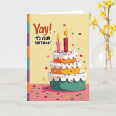 Carte de félicitations Gingham Celebration Cake (Fleur jaune)