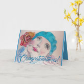 Carte de félicitations Girl with Red Rose Beret (Fleur jaune)