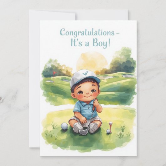 Carte de Félicitations Golf C'est un Garçon | Bébé (Devant)