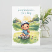 Carte de Félicitations Golf C'est un Garçon | Bébé (Debout devant)