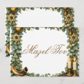 Carte de félicitations Mazel Tov, Botanic or vert (Devant / Derrière)