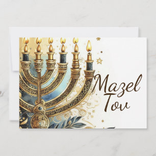 Carte de félicitations Mazel Tov, Menorah, Aquarel