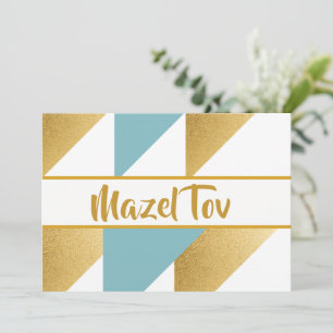 Carte de félicitations Mazel Tov, or bleu aqua,