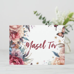 Carte de félicitations Mazel Tov, Papillons Rose