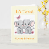 Carte de félicitations personnalisée, Unisex Twins (Fleur jaune)