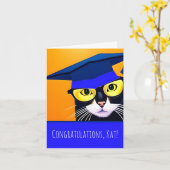 Carte de félicitations pliée pour diplômé de chat (Fleur jaune)