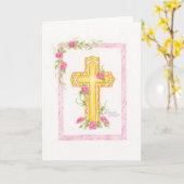 Carte de félicitations pour baptême avec croix de (Fleur jaune)