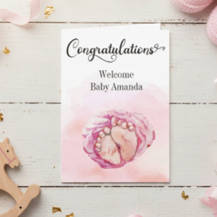 Carte de félicitations pour bébé aux pieds roses m