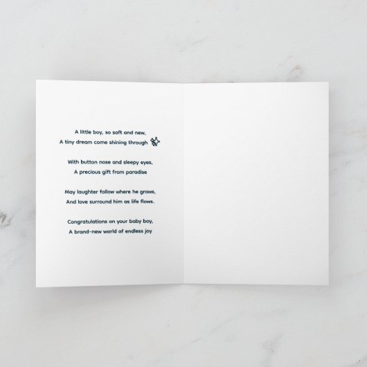 Carte de félicitations pour bébé garçon (Intérieur)
