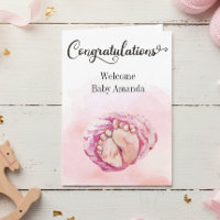 Carte de félicitations pour bébé rose mignonne pie