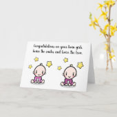 carte de félicitations pour des jumelles, bébés ju (Fleur jaune)