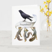 Carte de félicitations pour écureuils et corbeau (Fleur jaune)
