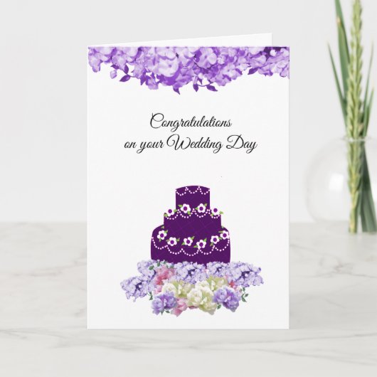 Carte de félicitations pour gâteau Mariage violet (Devant)