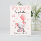 Carte de félicitations pour petite fille d'éléphan (Debout devant)
