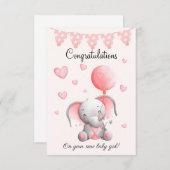Carte de félicitations pour petite fille d'éléphan (Devant / Derrière)