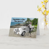 Carte de félicitations pour voiture de sport neuve (Fleur jaune)