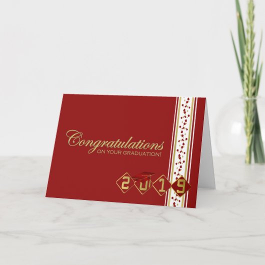 Carte de félicitations Red & Gold Graduation 2019 (Devant)