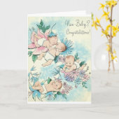 Carte de félicitations Retro New Baby (Fleur jaune)