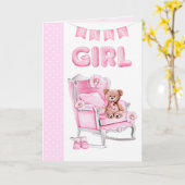 Carte de félicitations rose à pois pour nouvelle p (Fleur jaune)