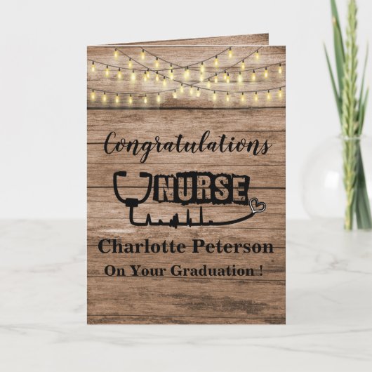 Carte de félicitations Rustic Wood Nurse Graduatio (Devant)