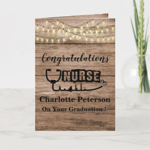 Carte de félicitations Rustic Wood Nurse Graduatio