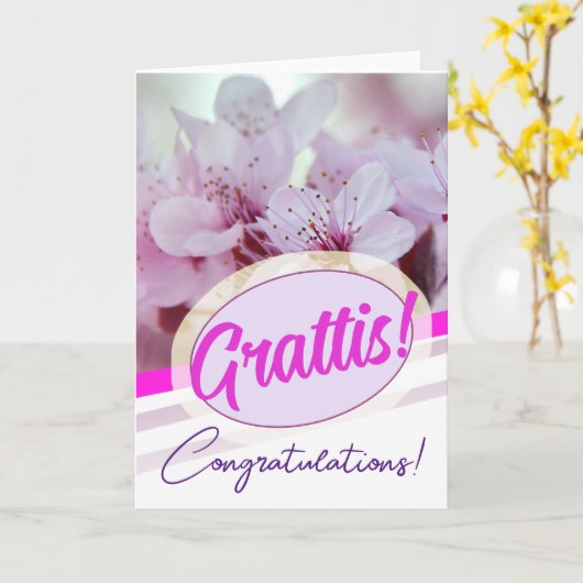 Carte de félicitations suédoise / Grattis Kort (Fleur jaune)