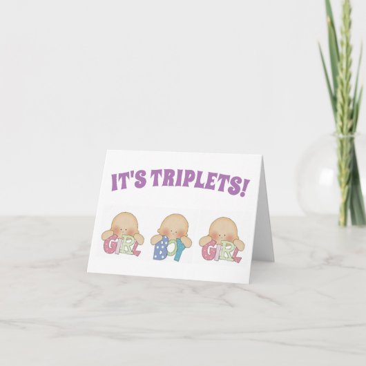 Carte de félicitations - Triplets deux filles un g (Devant)