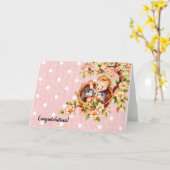 Carte de félicitations vintage rose pour bébé (Fleur jaune)