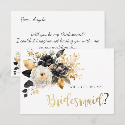 Carte de femme de chambre à fleurs blanches noires (Devant / Derrière)