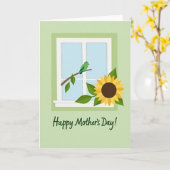 Carte de fenêtre de printemps vert pâle (Fleur jaune)