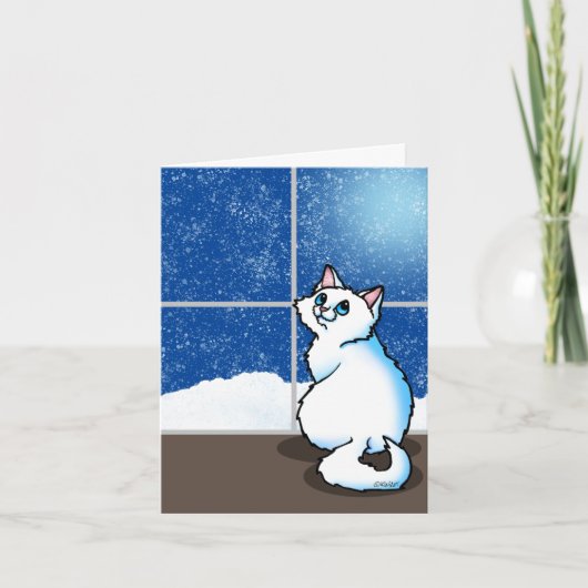 Carte de fenêtre enneigée de chat blanc (Devant)
