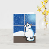 Carte de fenêtre enneigée de chat blanc (Fleur jaune)
