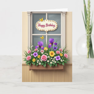 Carte de fenêtre florale d'anniversaire